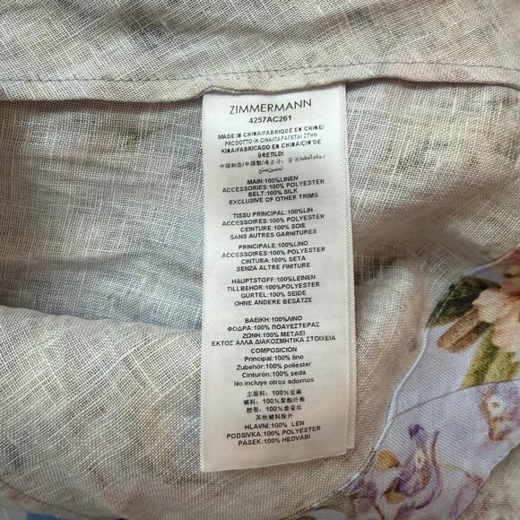 NWOT ！Zimmermann Linen Rebellion Floral Mini Dress- Size 0/US4 - Picture 10 of 10